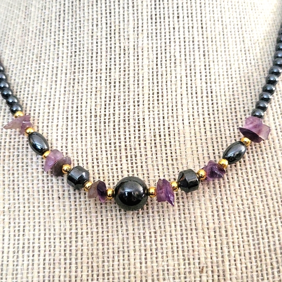 Vintage Amethyst and Hematite Beaded Necklace - Picture 7 of 8